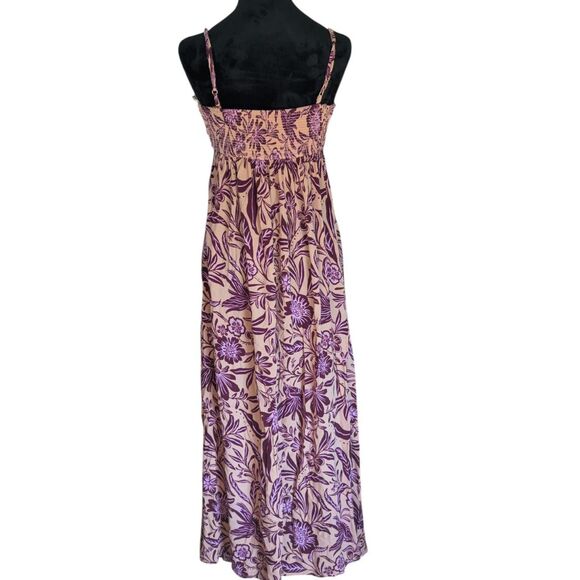 Patrons of Peace Boho Floral Maxi Dress Small Pink Purple Smocked Summer Bird - Picture 9 of 9